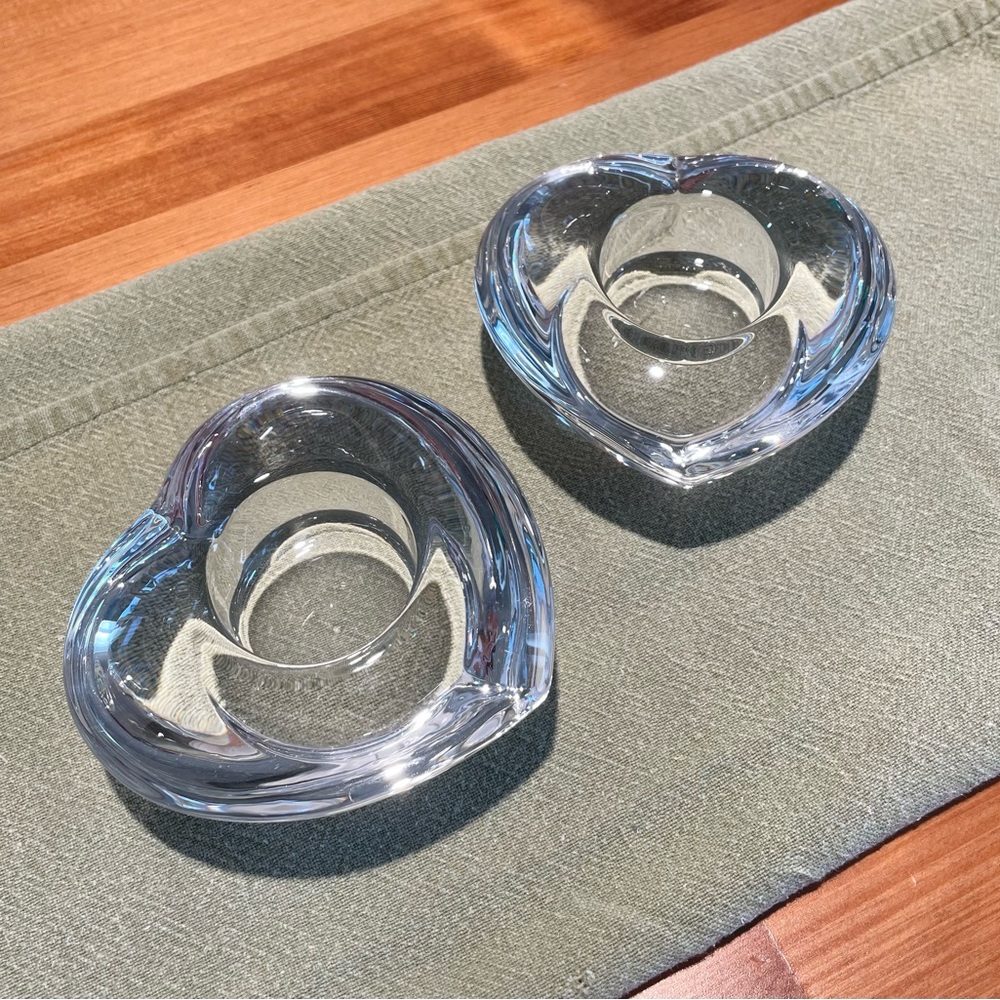 Amour Heart Shaped Crystal Votive Tealight Candle Holders Set of 2 Glass Love - Picture 2 of 16